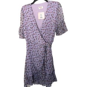 Showpo Wrap Dress Purple Floral Print V-Neck Short Sleeve Tie Waist Size 8